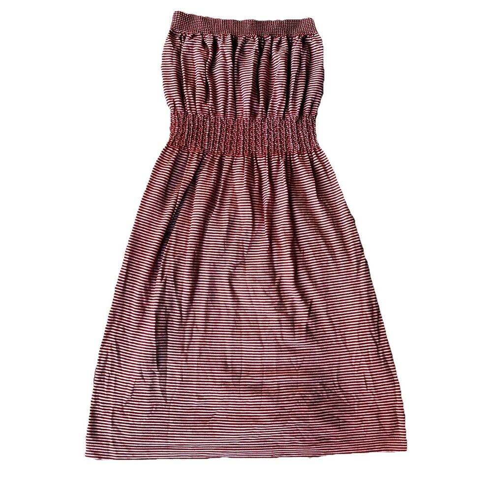 ANGIE Dress Sz S Red White Stripes Strapless Dress Midi Length Summer Tube Top